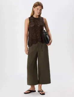 Pure Linen Wide Leg Cropped Trousers