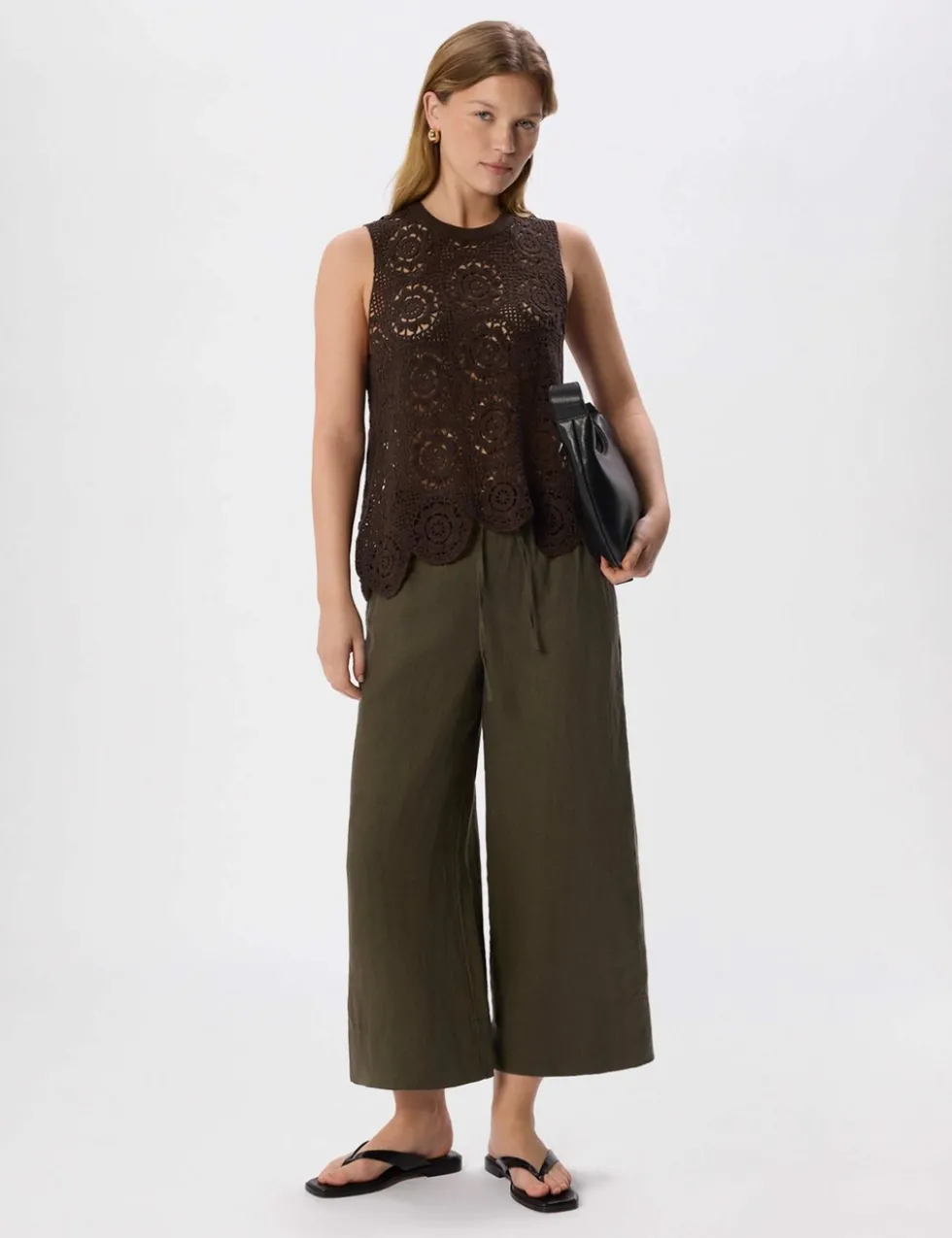 Pure Linen Wide Leg Cropped Trousers