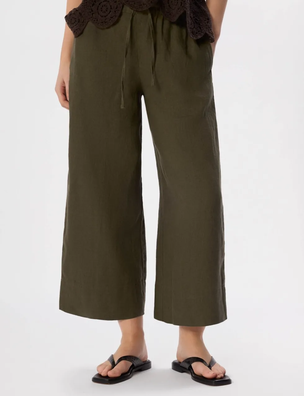 Pure Linen Wide Leg Cropped Trousers