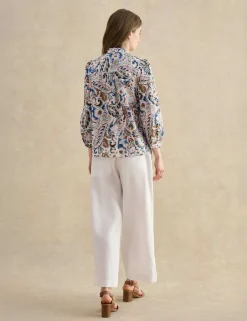 Pure Linen Wide Leg Cropped Trousers
