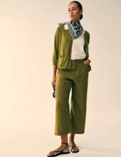 Pure Linen Wide Leg Cropped Trousers