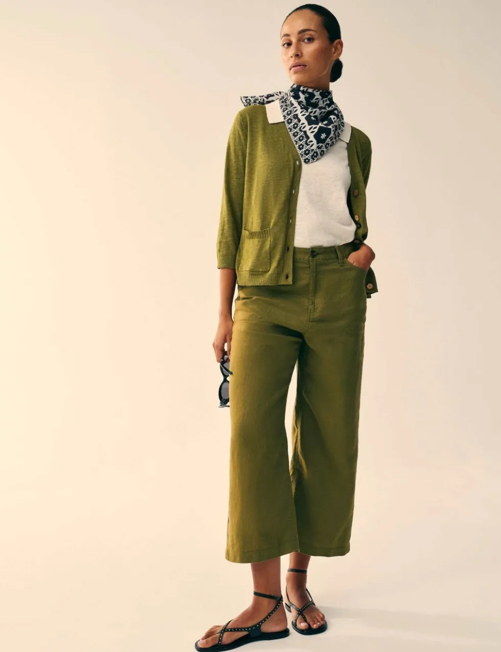 Pure Linen Wide Leg Cropped Trousers