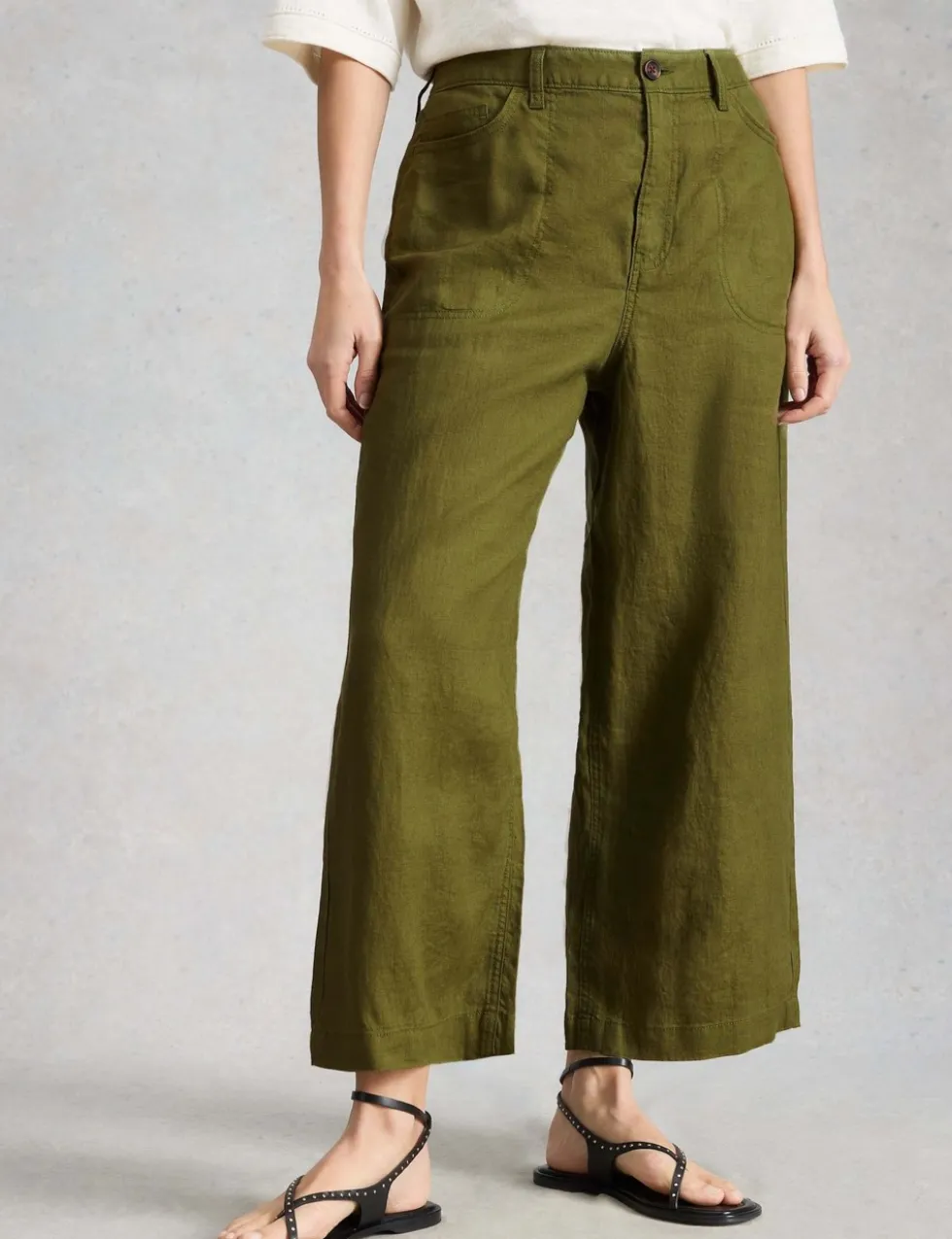 Pure Linen Wide Leg Cropped Trousers