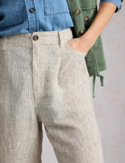 Pure Linen Wide Leg Cropped Trousers