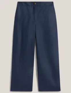 Pure Linen Wide Leg Cropped Trousers