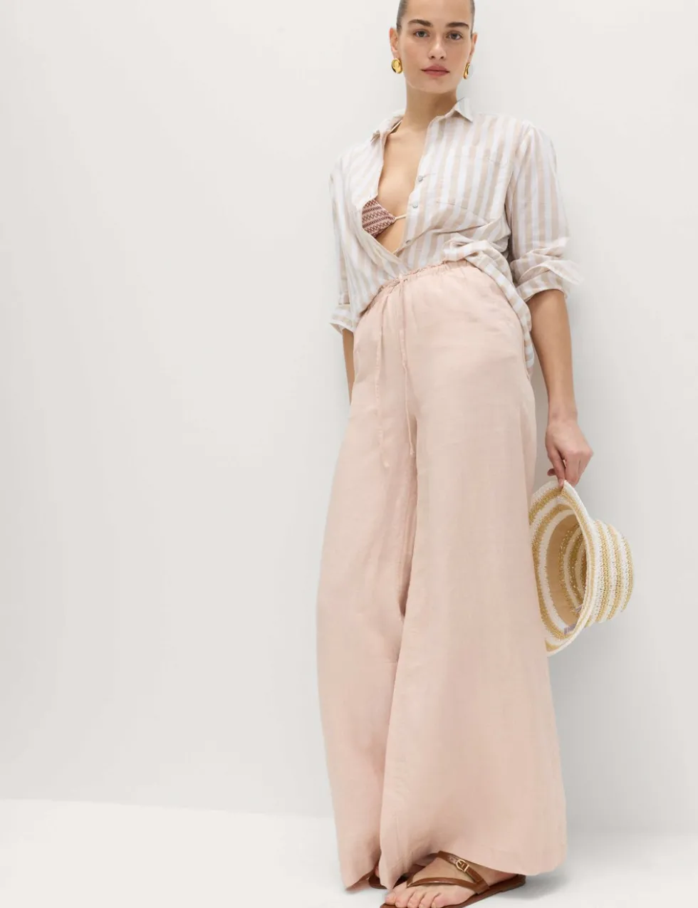 Pure Linen Wide Leg Palazzo Trousers
