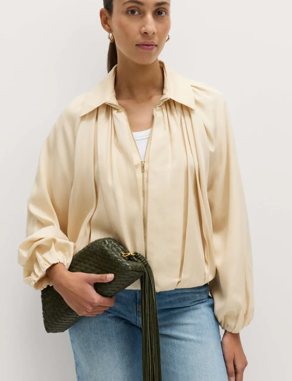 Pure Lycocell Pleated Bomber Jacket
