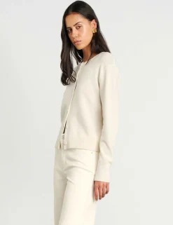 Pure Merino Wool Crew Neck Button Front Cardigan