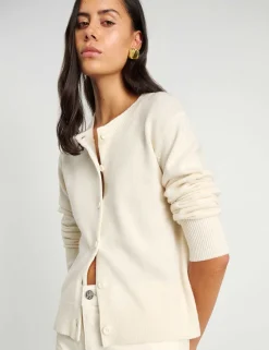 Pure Merino Wool Crew Neck Button Front Cardigan