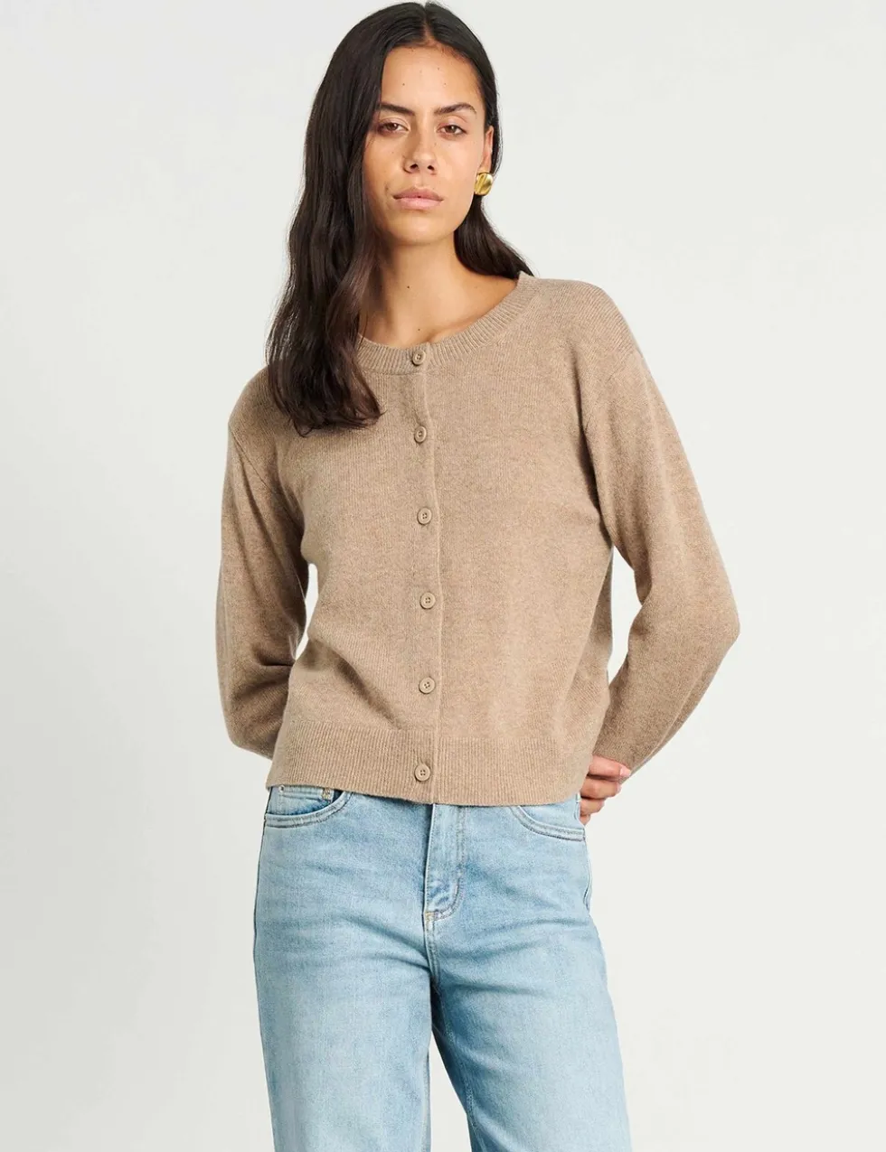 Pure Merino Wool Crew Neck Button Front Cardigan