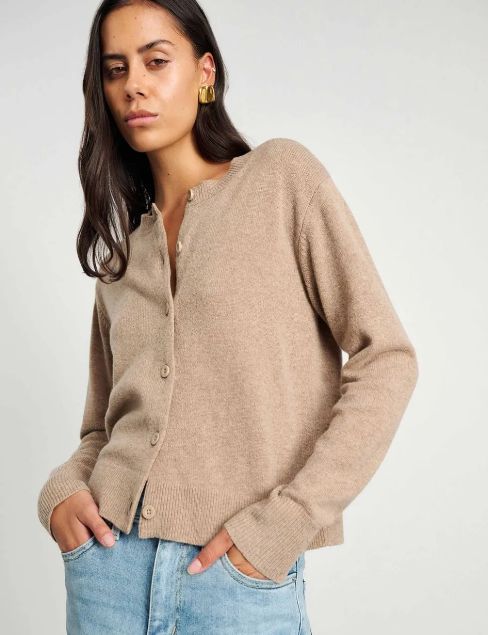 Pure Merino Wool Crew Neck Button Front Cardigan