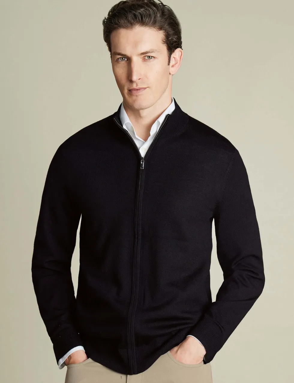 Pure Merino Wool Funnel Neck Cardigan