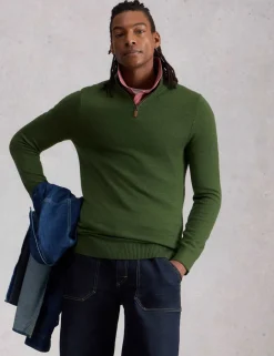 Pure Merino Wool Funnel Neck Half Zip Jumper