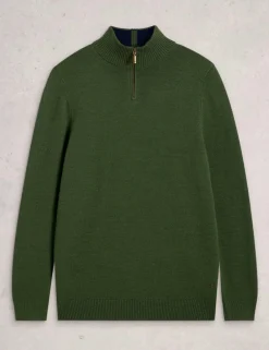Pure Merino Wool Funnel Neck Half Zip Jumper