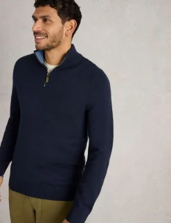 Pure Merino Wool Funnel Neck Half Zip Jumper