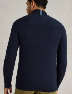 Pure Merino Wool Funnel Neck Half Zip Jumper