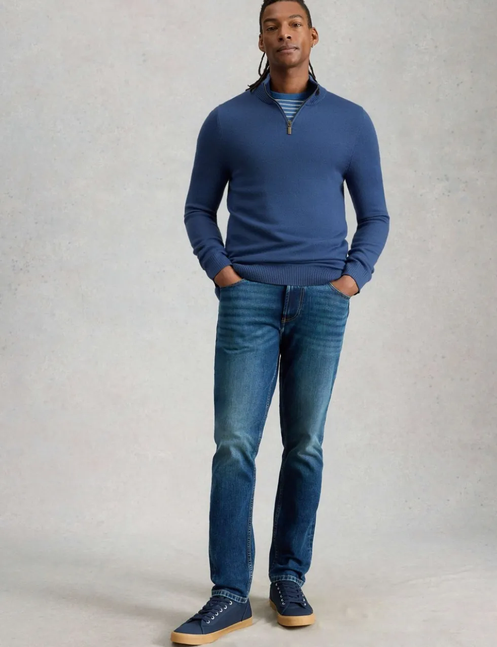 Pure Merino Wool Funnel Neck Half Zip Jumper