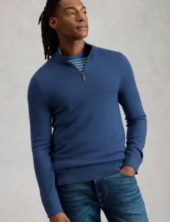 Pure Merino Wool Funnel Neck Half Zip Jumper