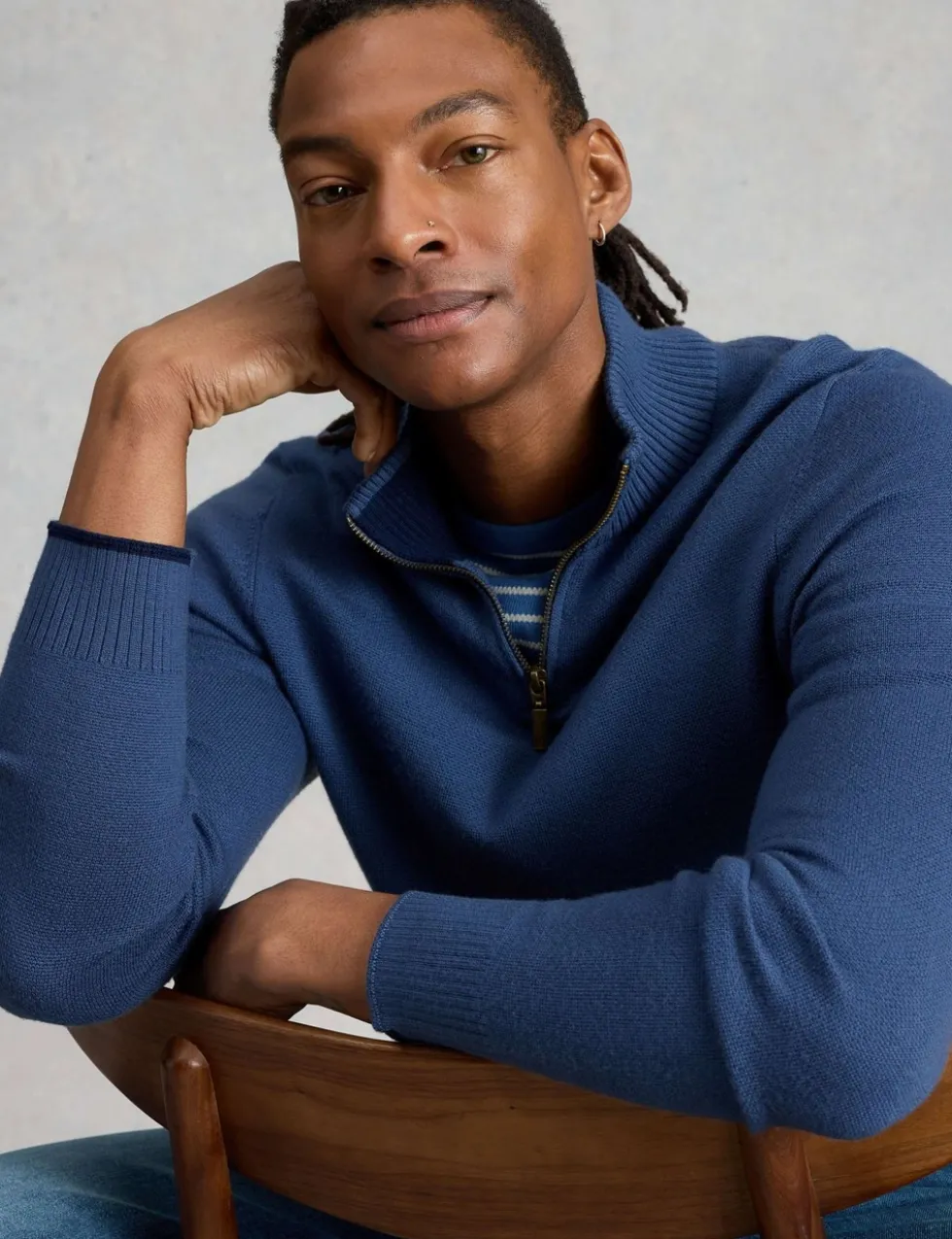 Pure Merino Wool Funnel Neck Half Zip Jumper
