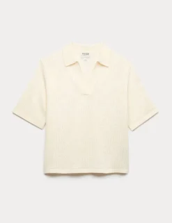 Pure Merino Wool Pointelle Polo Shirt