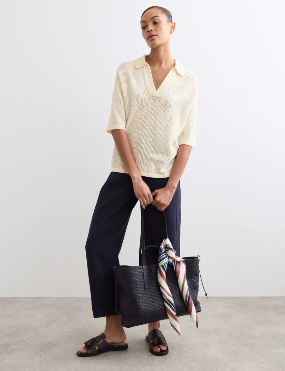 Pure Merino Wool Pointelle Polo Shirt