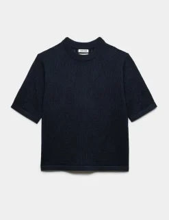 Pure Merino Wool Pointelle Knitted T-Shirt