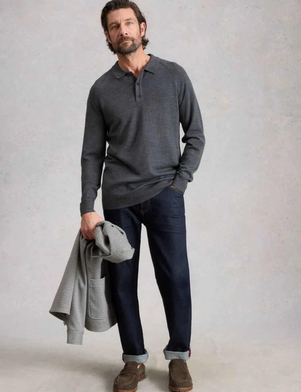 Pure Merino Wool Polo Neck Half Zip Jumper