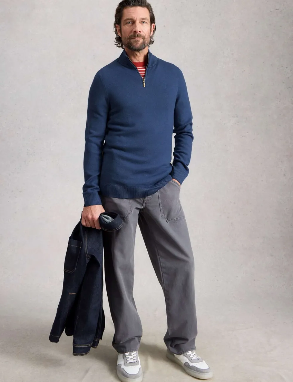 Pure Merino Wool Polo Neck Half Zip Jumper
