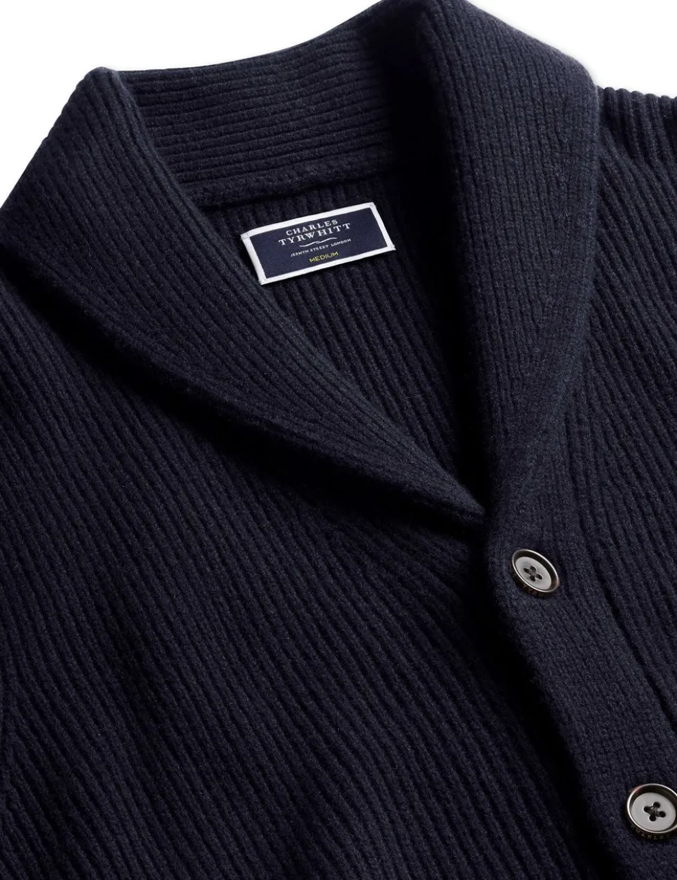 Pure Merino Wool Rib Shawl Collar Cardigan