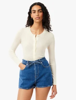 Pure Merino Wool Ribbed Round Neck Cardigan