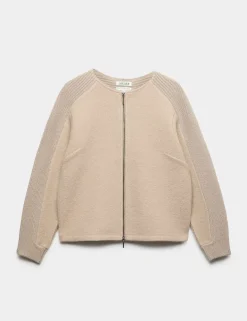Pure Merino Wool Ribbed Zip Up Cardigan