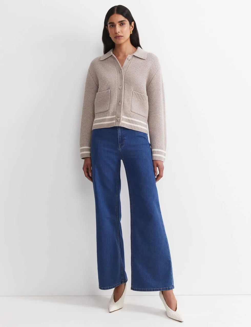 Pure Merino Wool Textured Collared Cardigan