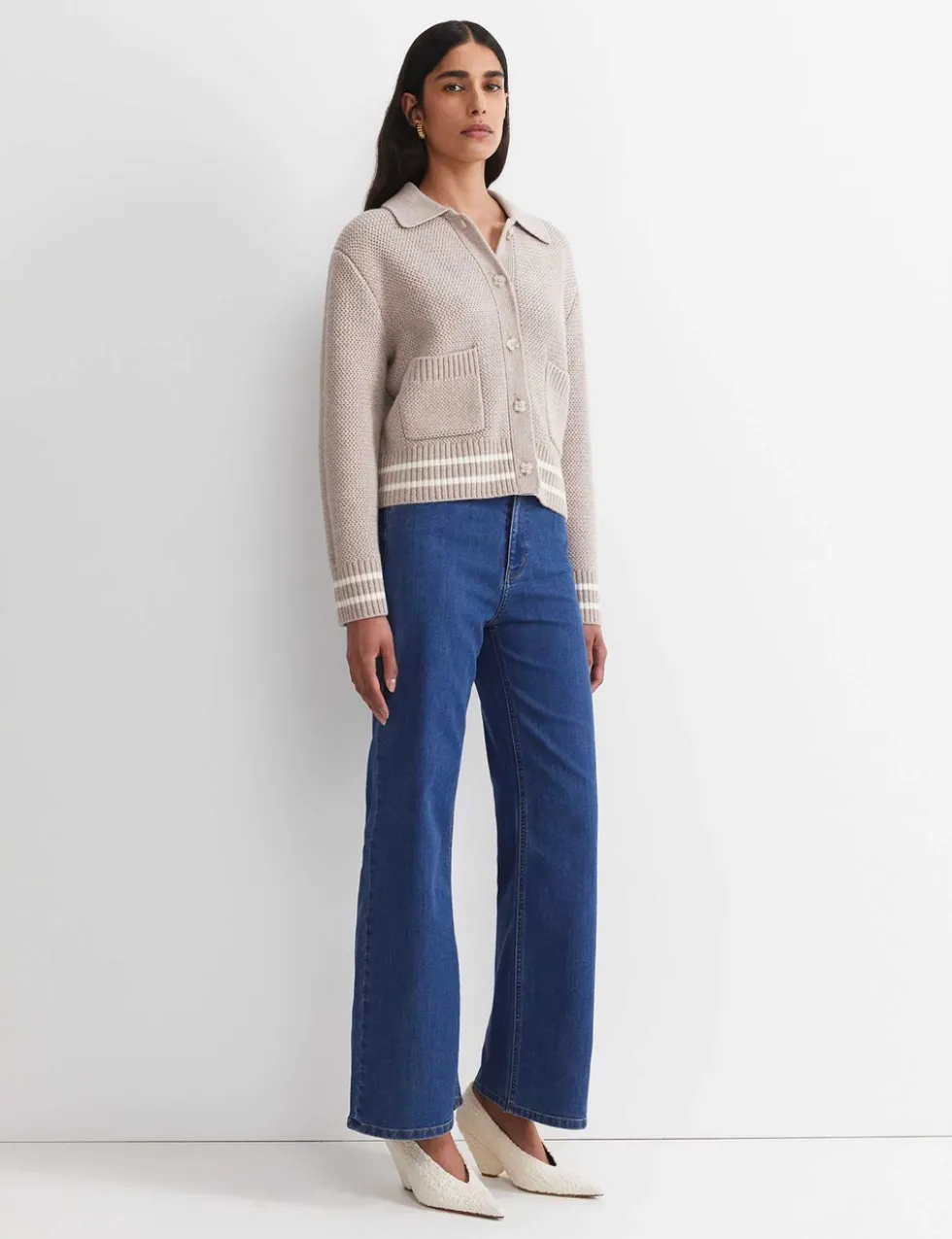 Pure Merino Wool Textured Collared Cardigan