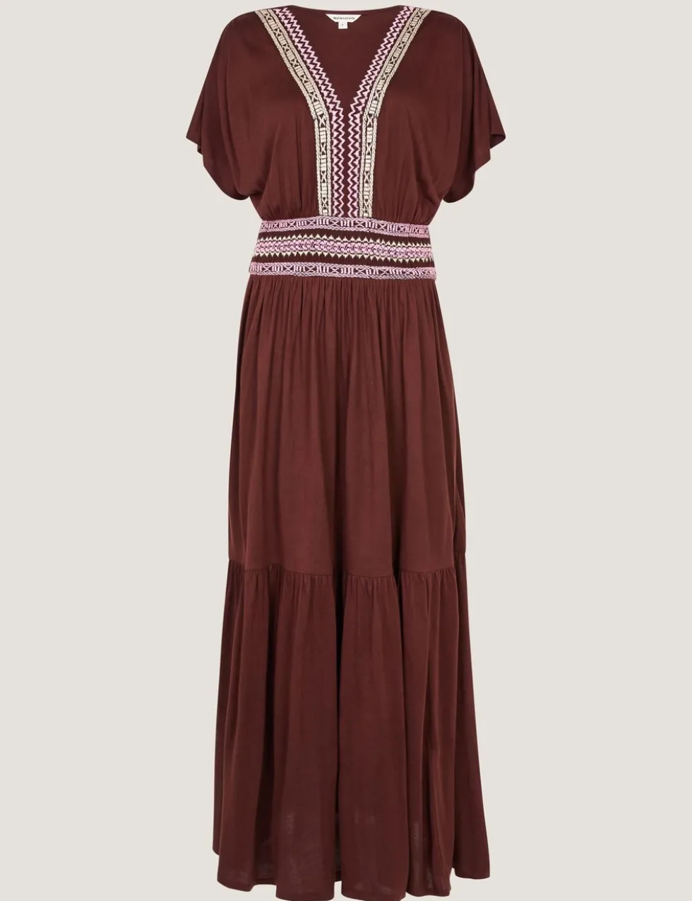 Pure Modal Embroidered Midi Tiered Dress