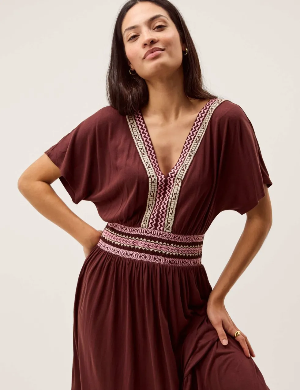 Pure Modal Embroidered Midi Tiered Dress