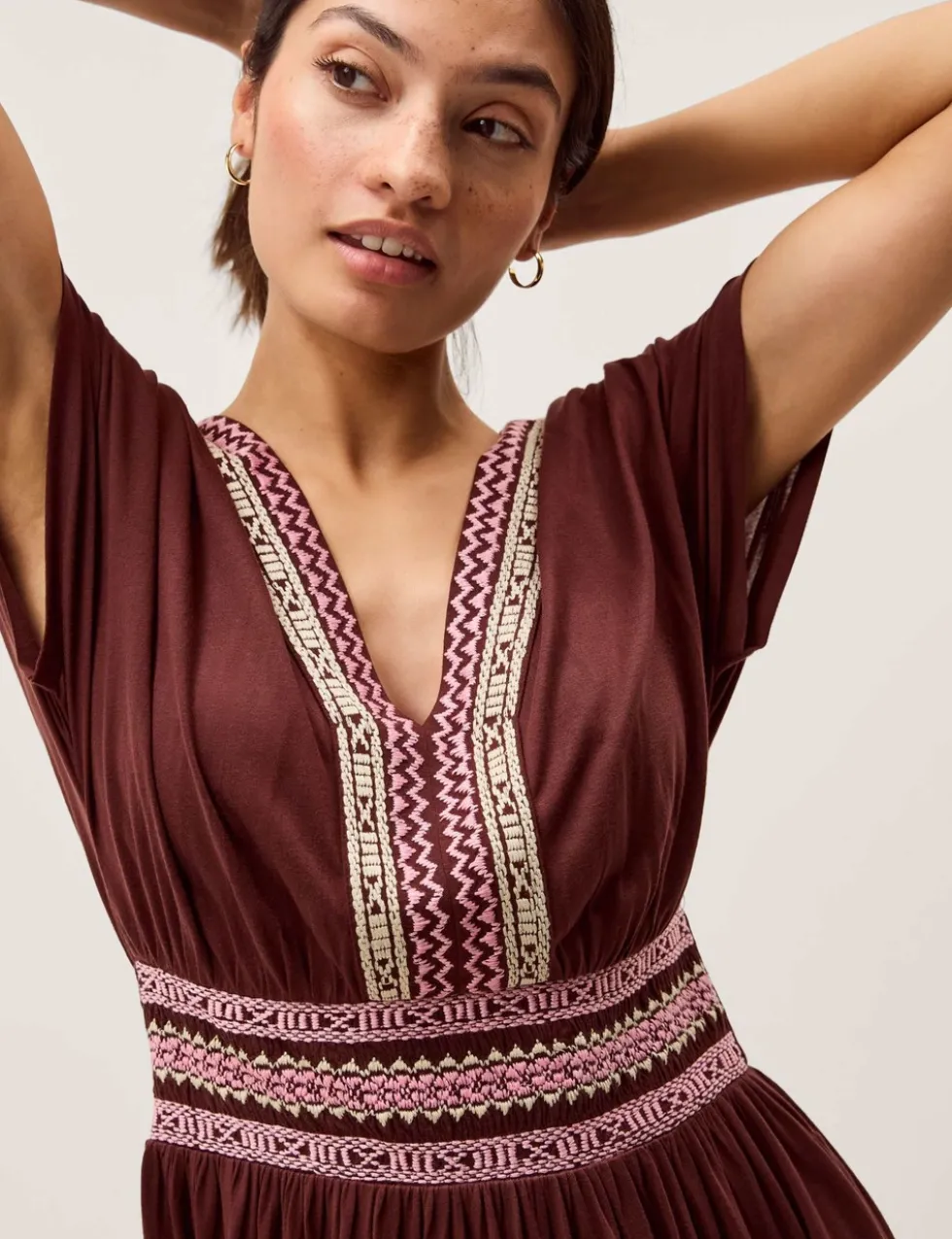 Pure Modal Embroidered Midi Tiered Dress