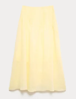 Pure Ramie Pintuck Maxi A-Line Skirt