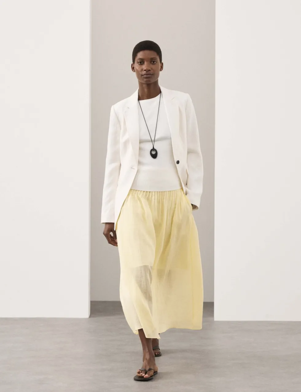 Pure Ramie Pintuck Maxi A-Line Skirt