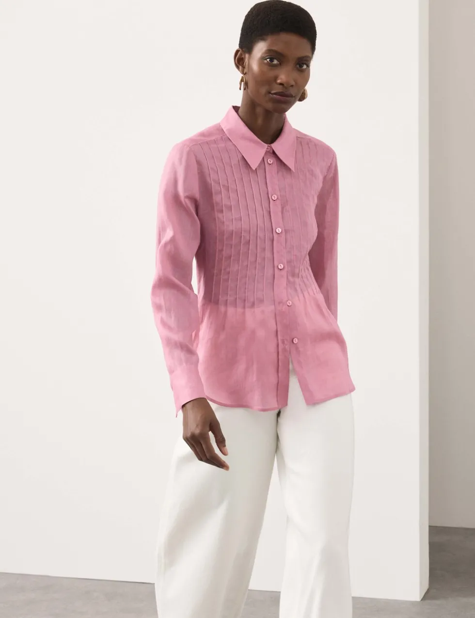 Pure Ramie Pintuck Waisted Shirt