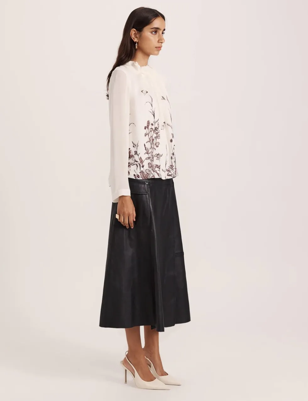 Pure Silk Floral High Neck Blouse