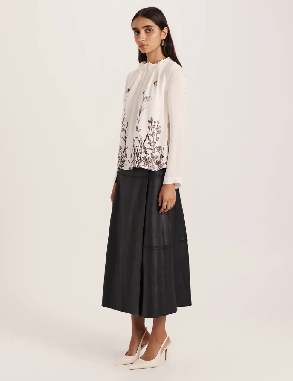 Pure Silk Floral High Neck Blouse