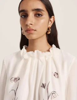 Pure Silk Floral High Neck Blouse