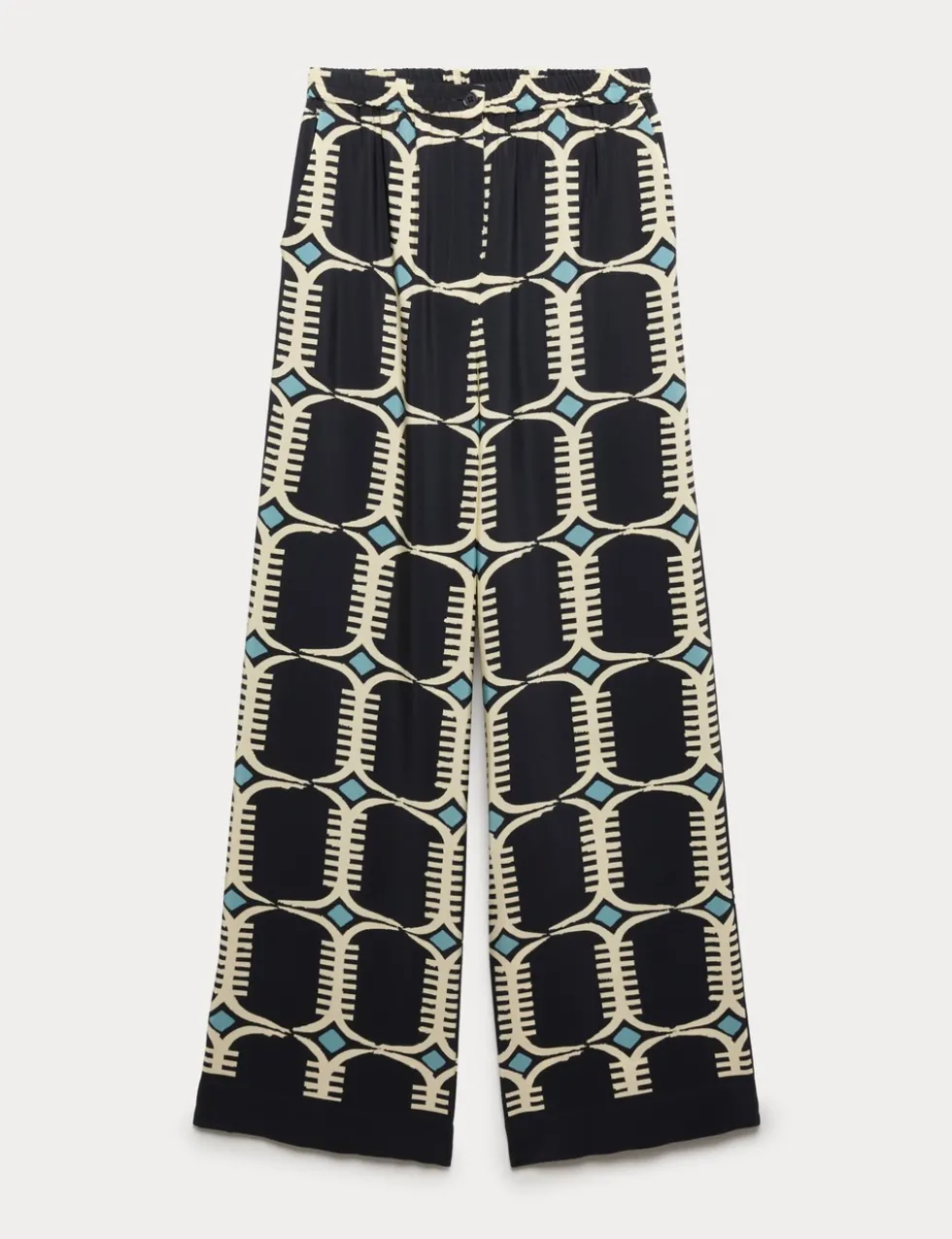 Pure Silk Geometric Print Wide Leg Trousers