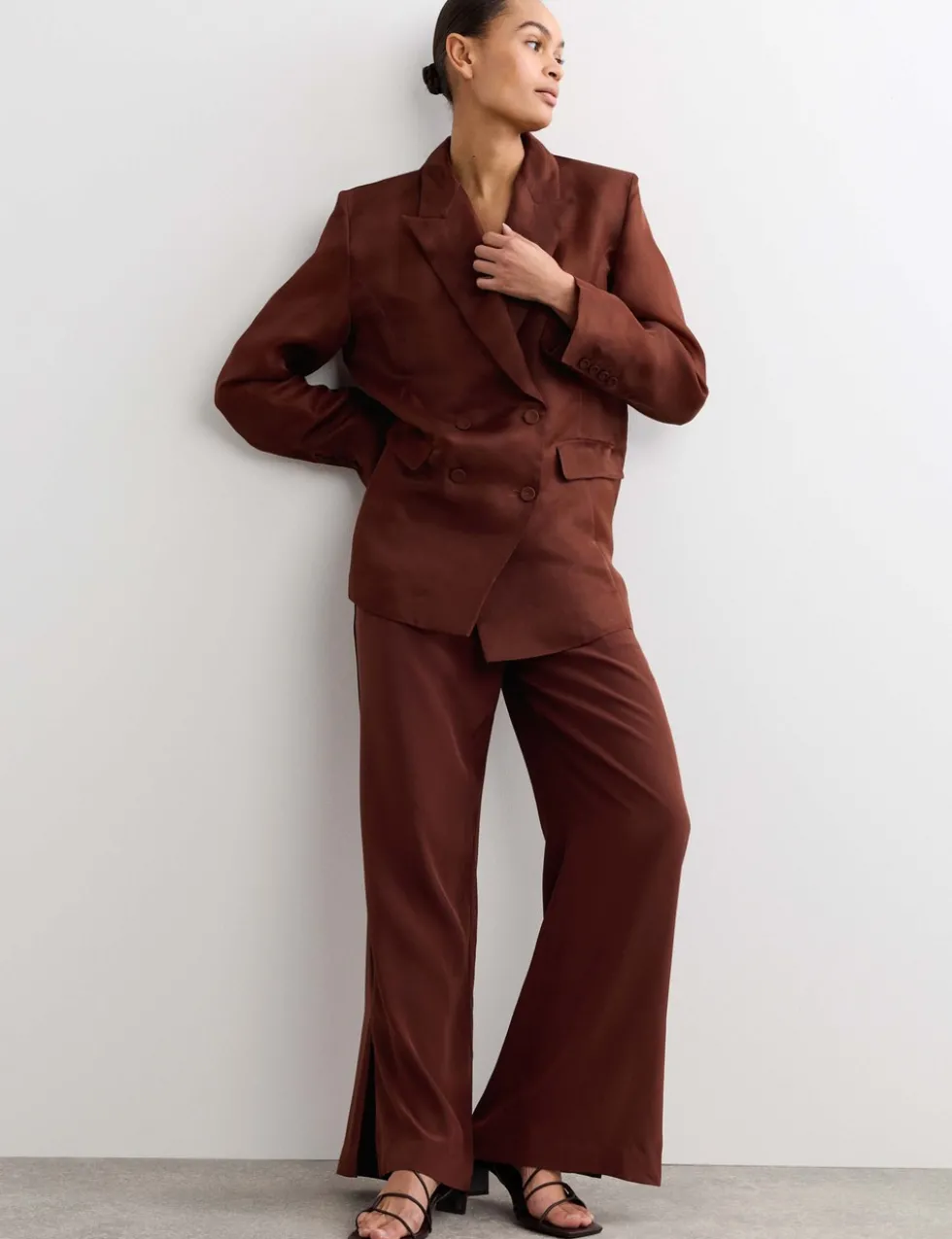 Pure Silk Organza Double Breasted Longline Blazer