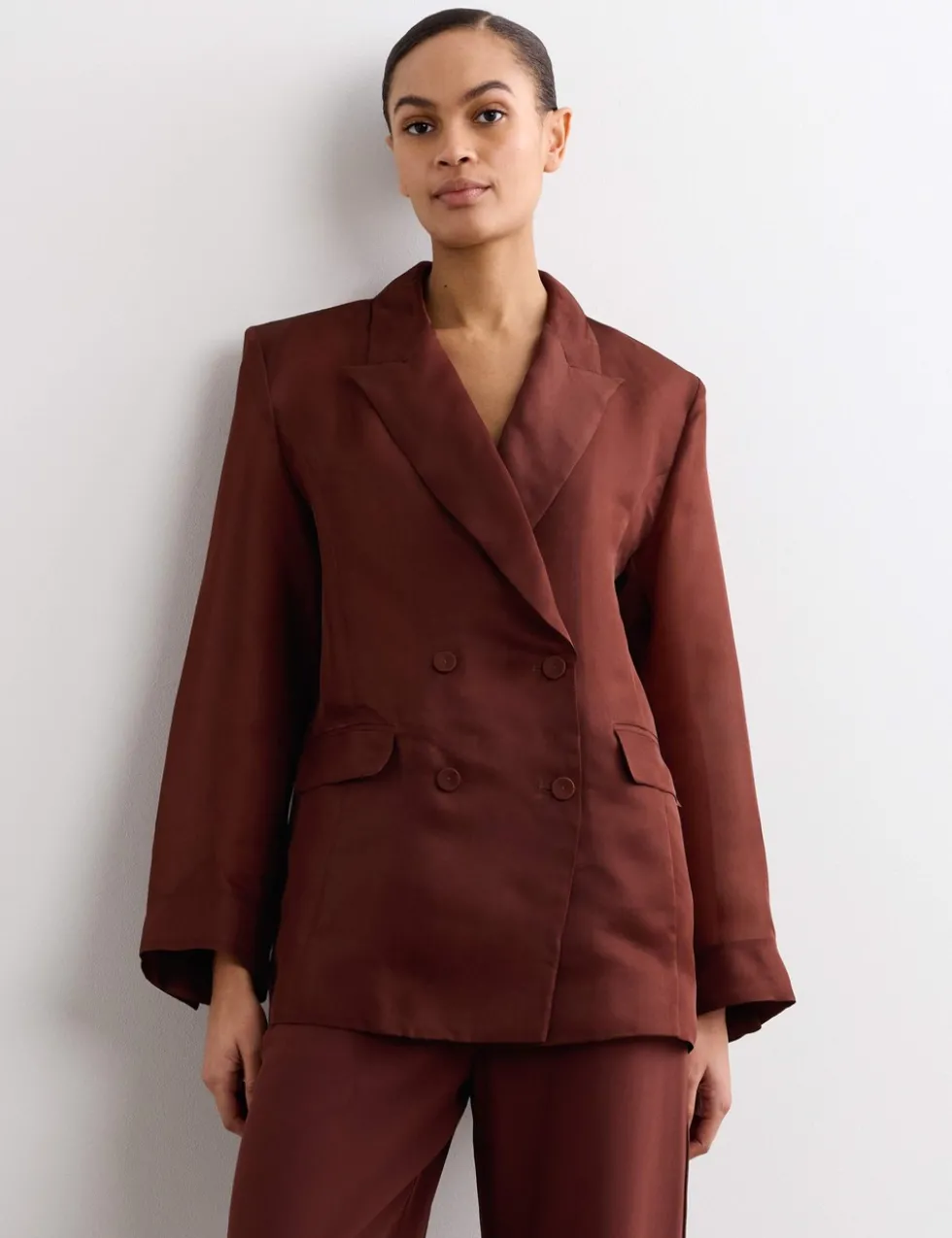 Pure Silk Organza Double Breasted Longline Blazer