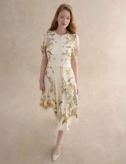 Pure Silk Paisley Belted Midi Skater Dress