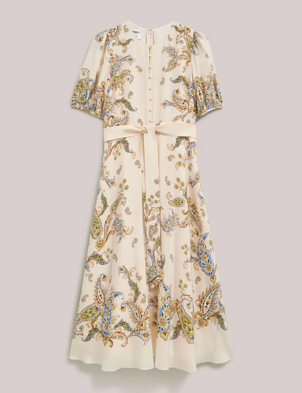 Pure Silk Paisley Belted Midi Skater Dress