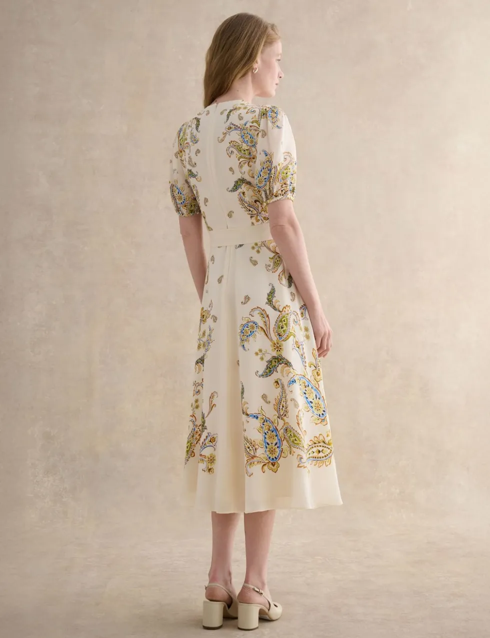 Pure Silk Paisley Belted Midi Skater Dress