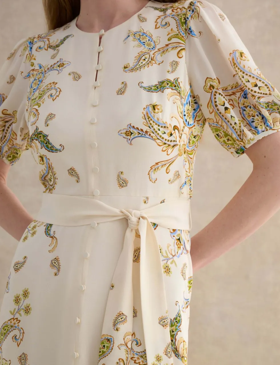 Pure Silk Paisley Belted Midi Skater Dress