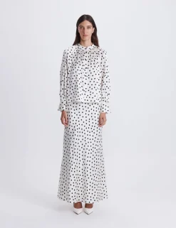 Pure Silk Polka Dot High Neck Blouse
